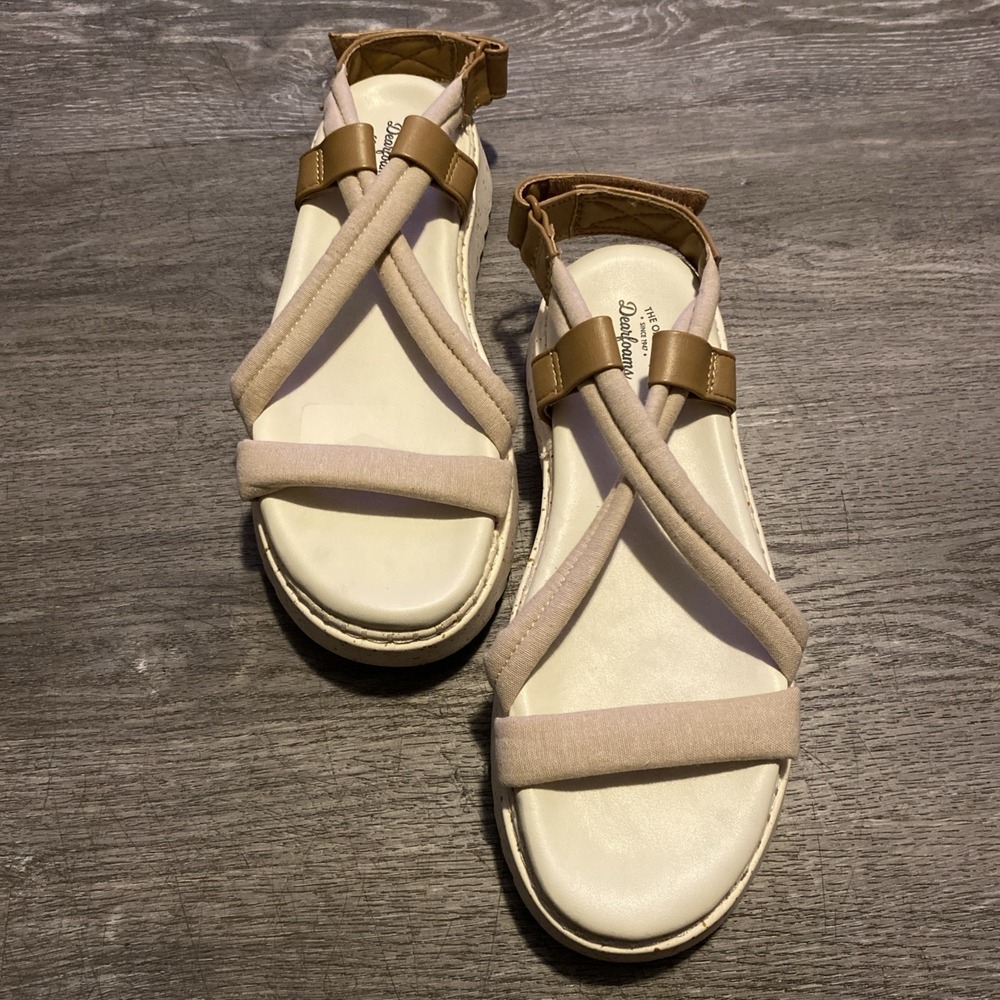 DEARFOAMS WOMEN'S "DAYLEN" ADJUSTABLE STRAP PLATFORM SANDALS SIZE‎ 9H BEIGE